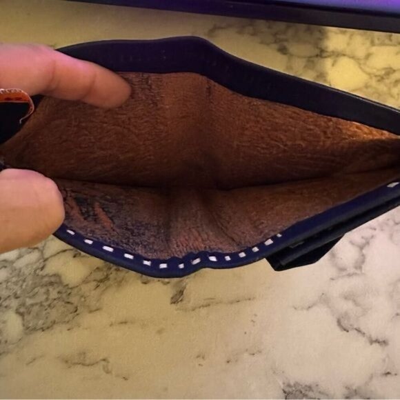 Treasures Of Morocco Handmade Moroccan By-fold Leather Wallet Large Navy - Picture 7 of 7